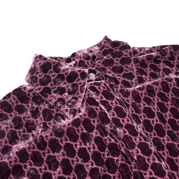 GUCCI Vintage Velour Button Up Shirt Top Purple GG Monogram Logo Silk [106237] - Picture 12 of 13